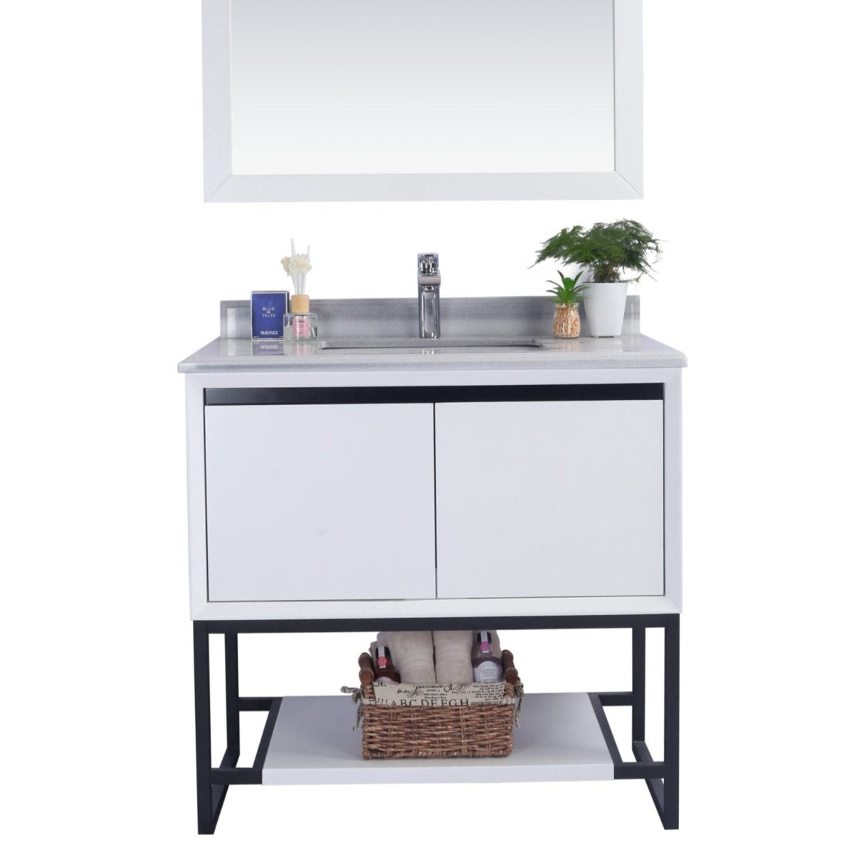 Laviva Alto 36" White Bathroom Vanity with White Stripes Marble Countertop – – –
