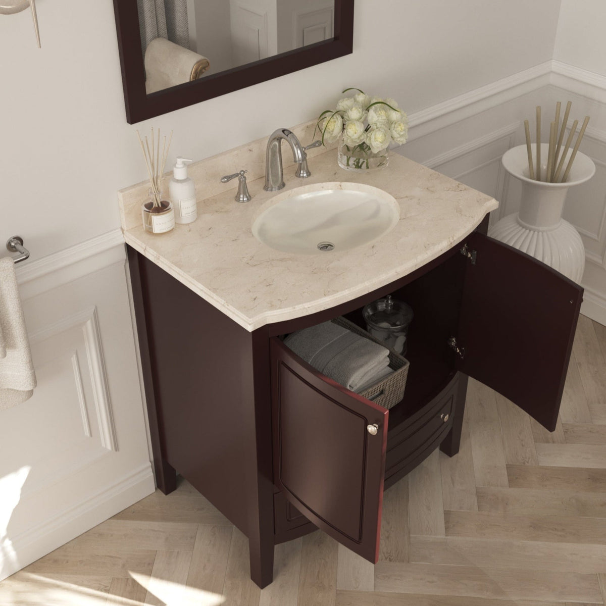 Laviva Estella 32" Brown Bathroom Vanity with Jerusalem Gold Marble Countertop – – –