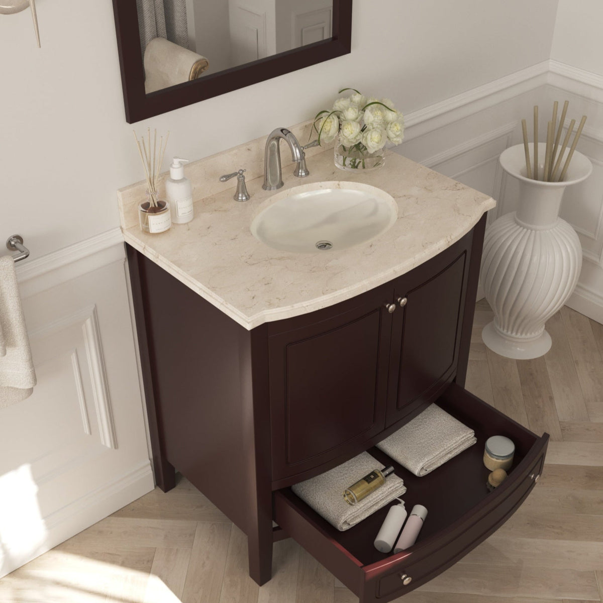 Laviva Estella 32" Brown Bathroom Vanity with Jerusalem Gold Marble Countertop – – –