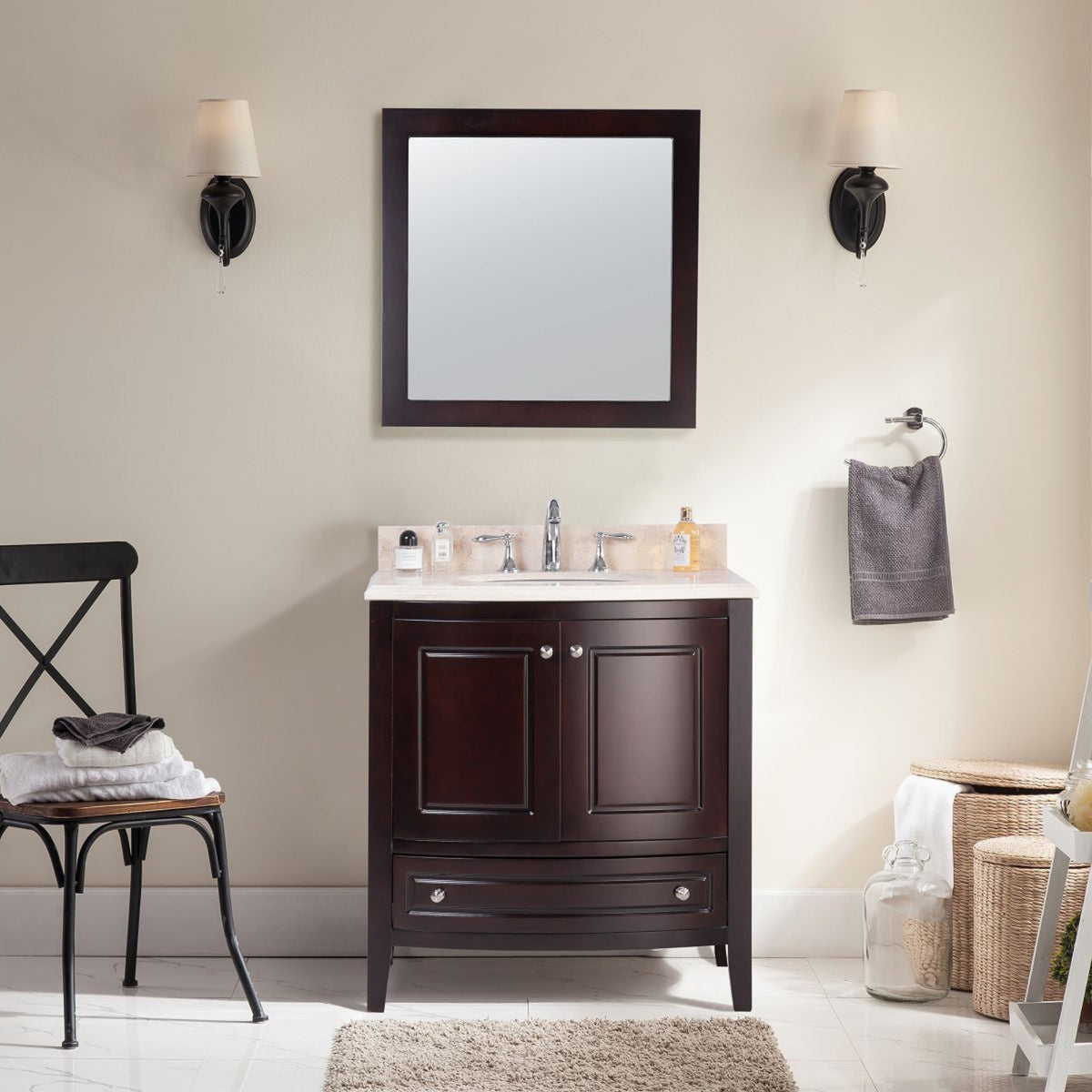 Laviva Estella 32" Brown Bathroom Vanity with Jerusalem Gold Marble Countertop – – –