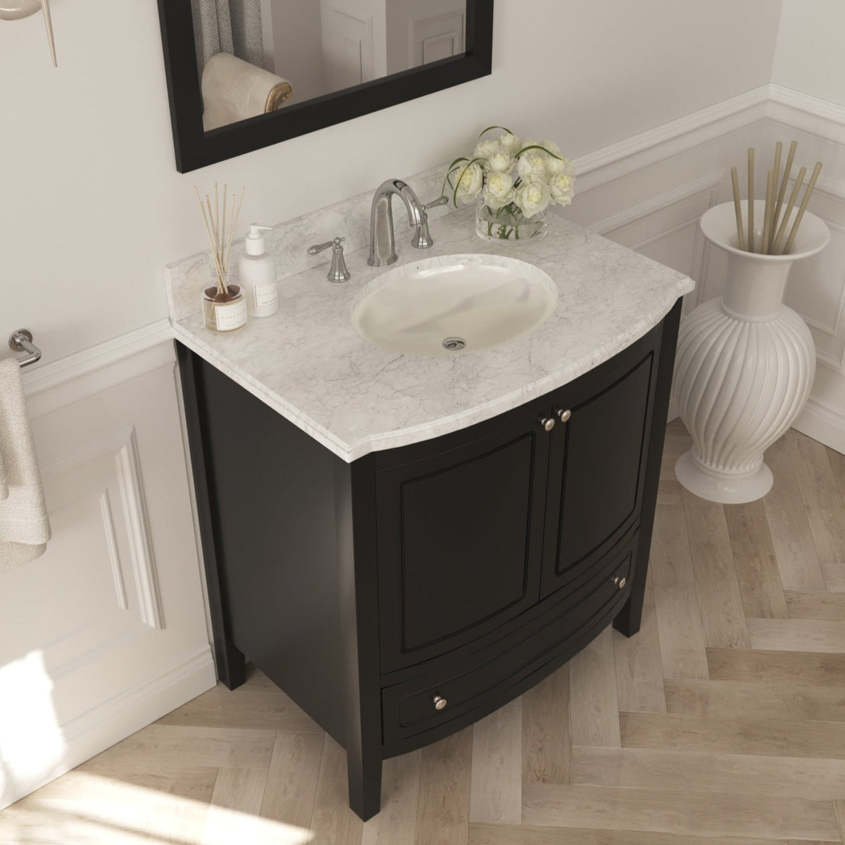 Laviva Estella 32" Espresso Bathroom Vanity with White Carrara Marble Countertop – – –