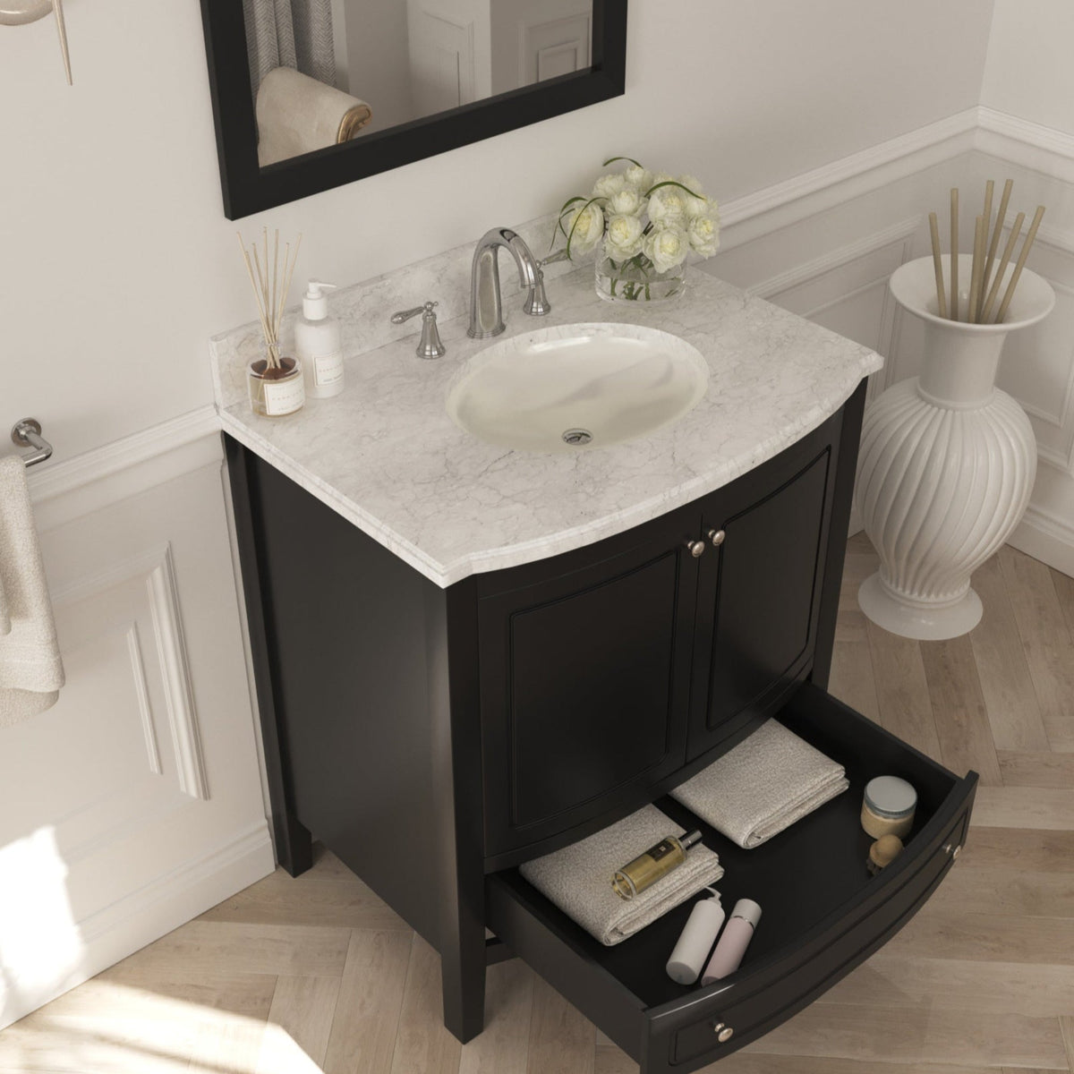 Laviva Estella 32" Espresso Bathroom Vanity with White Carrara Marble Countertop – – –