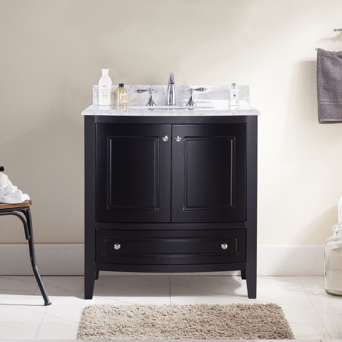 Laviva Estella 32" Espresso Bathroom Vanity with White Carrara Marble Countertop – – –