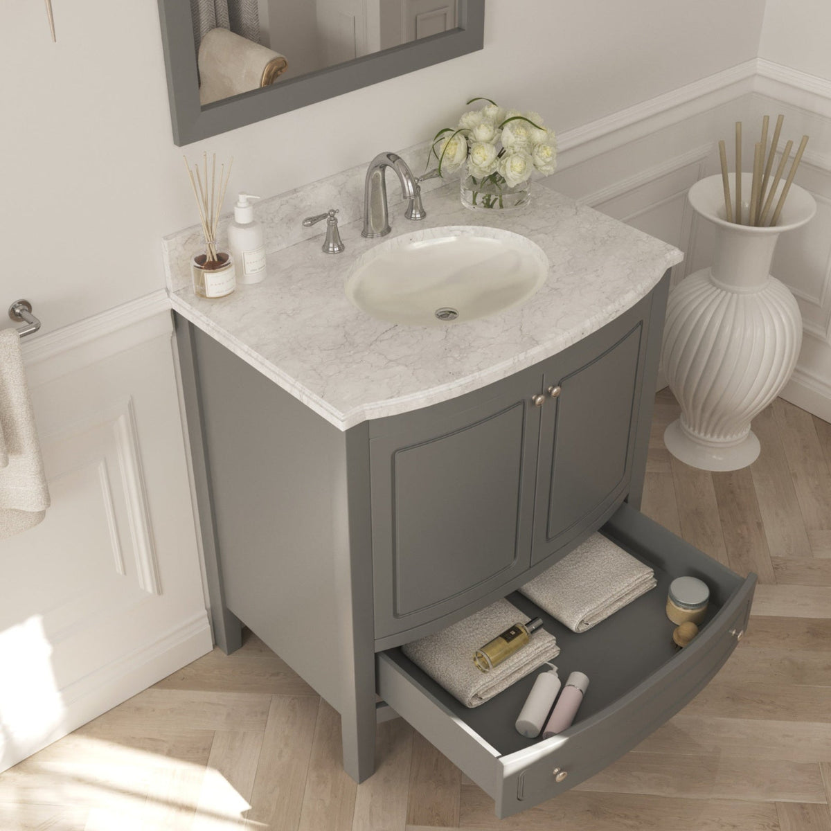 Laviva Estella 32" Grey Bathroom Vanity with White Carrara Marble Countertop – – –