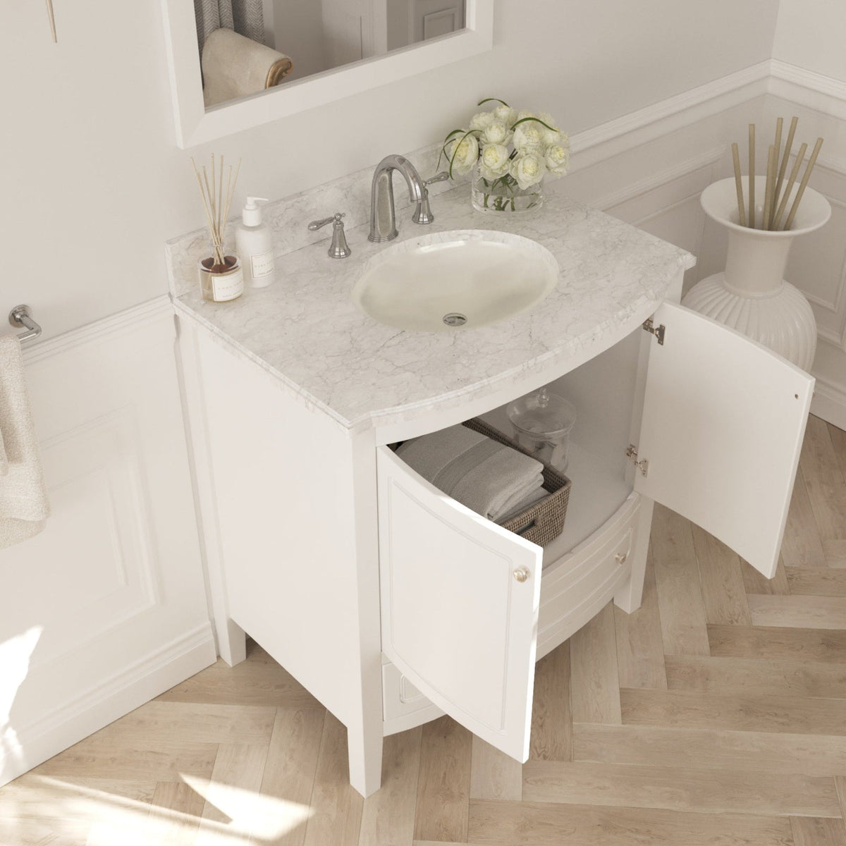 Laviva Estella 32" White Bathroom Vanity with White Carrara Marble Countertop – – –