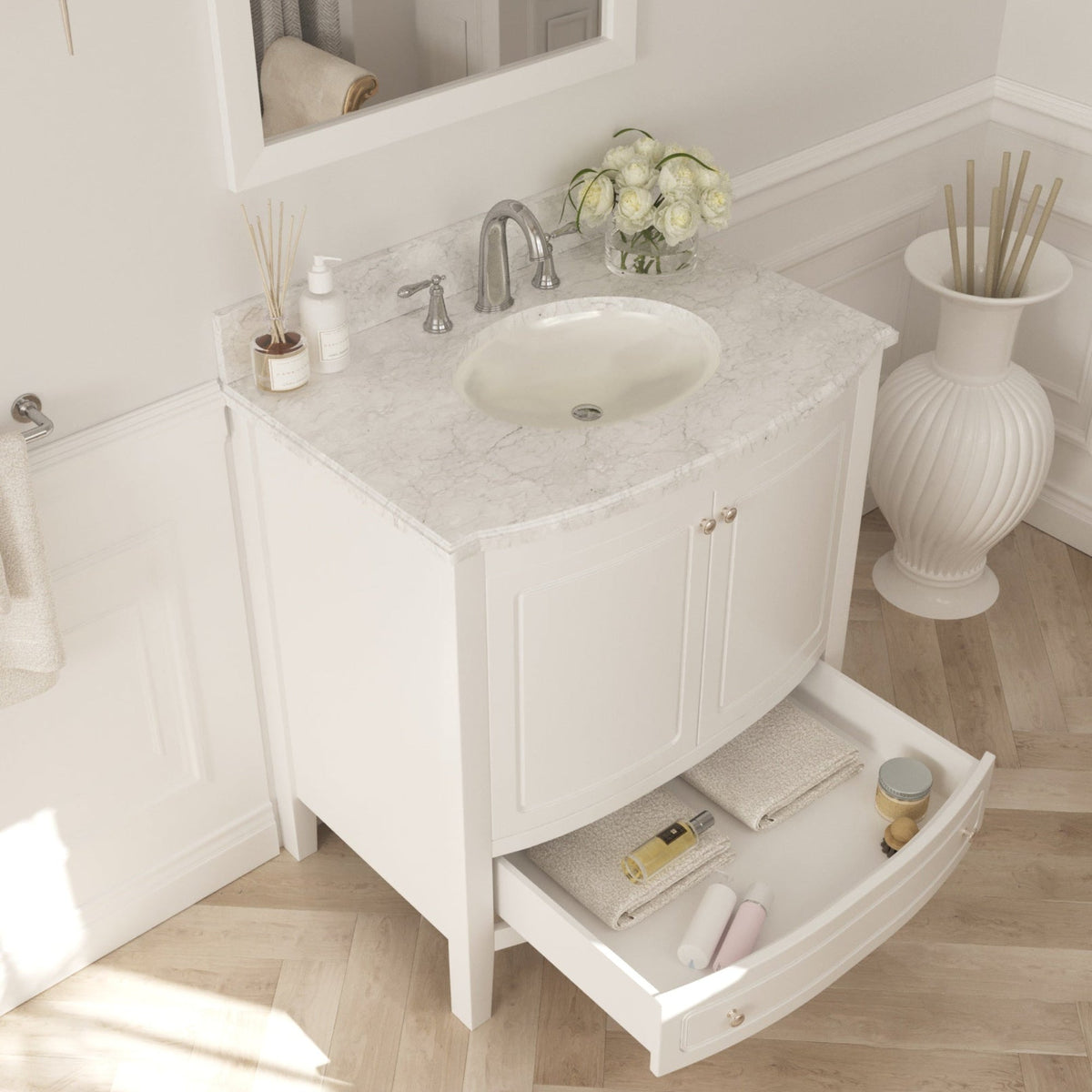 Laviva Estella 32" White Bathroom Vanity with White Carrara Marble Countertop – – –