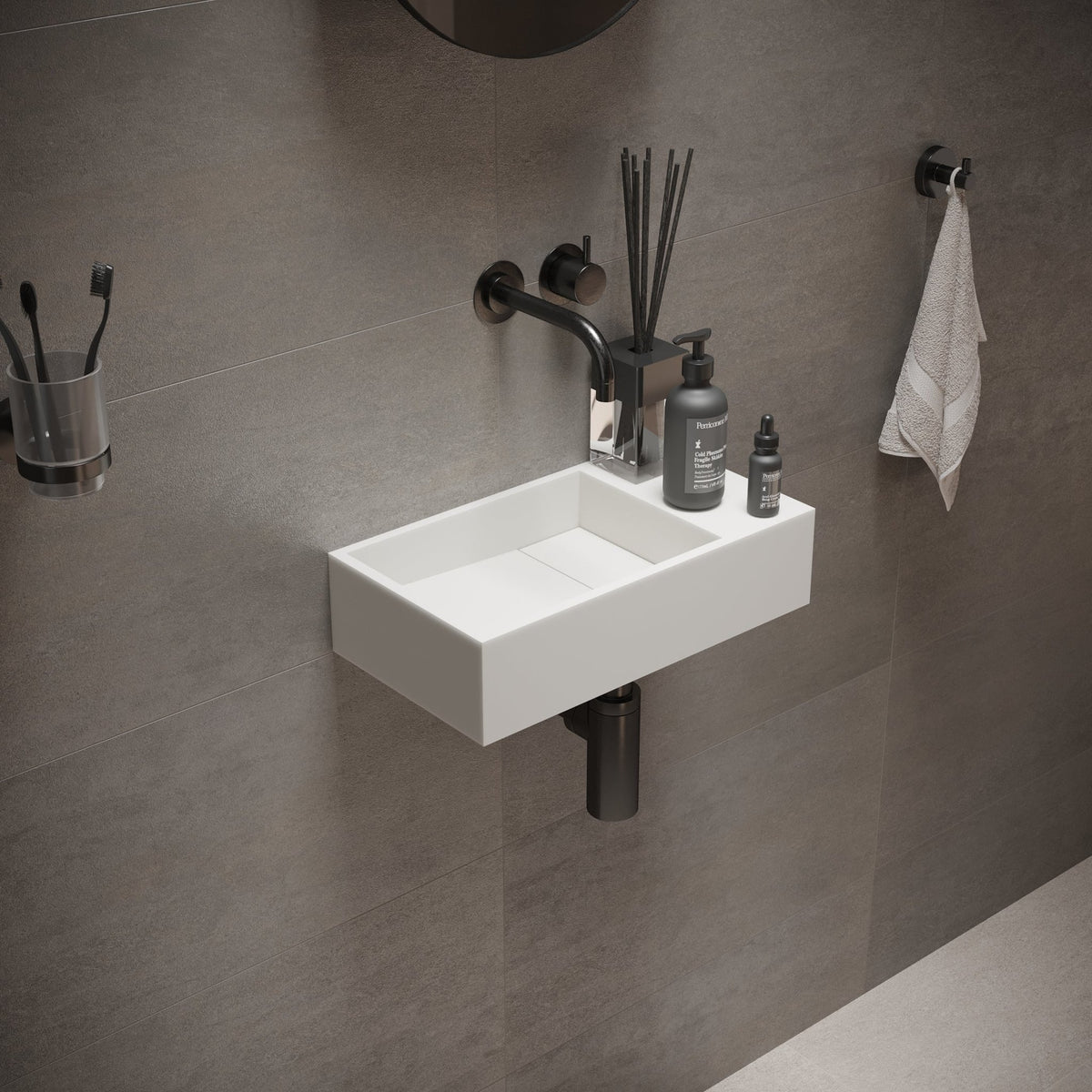 Ideavit SolidCube 40 Wall - Mounted Sink – 16" Matte White – No Faucet Hole – –