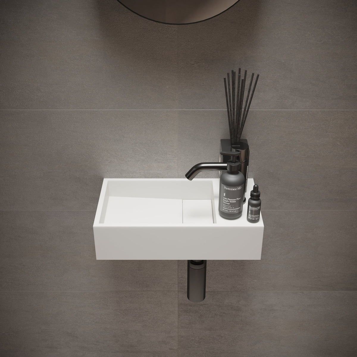 Ideavit SolidCube 40 Wall - Mounted Sink – 16" Matte White – With Faucet Hole – –