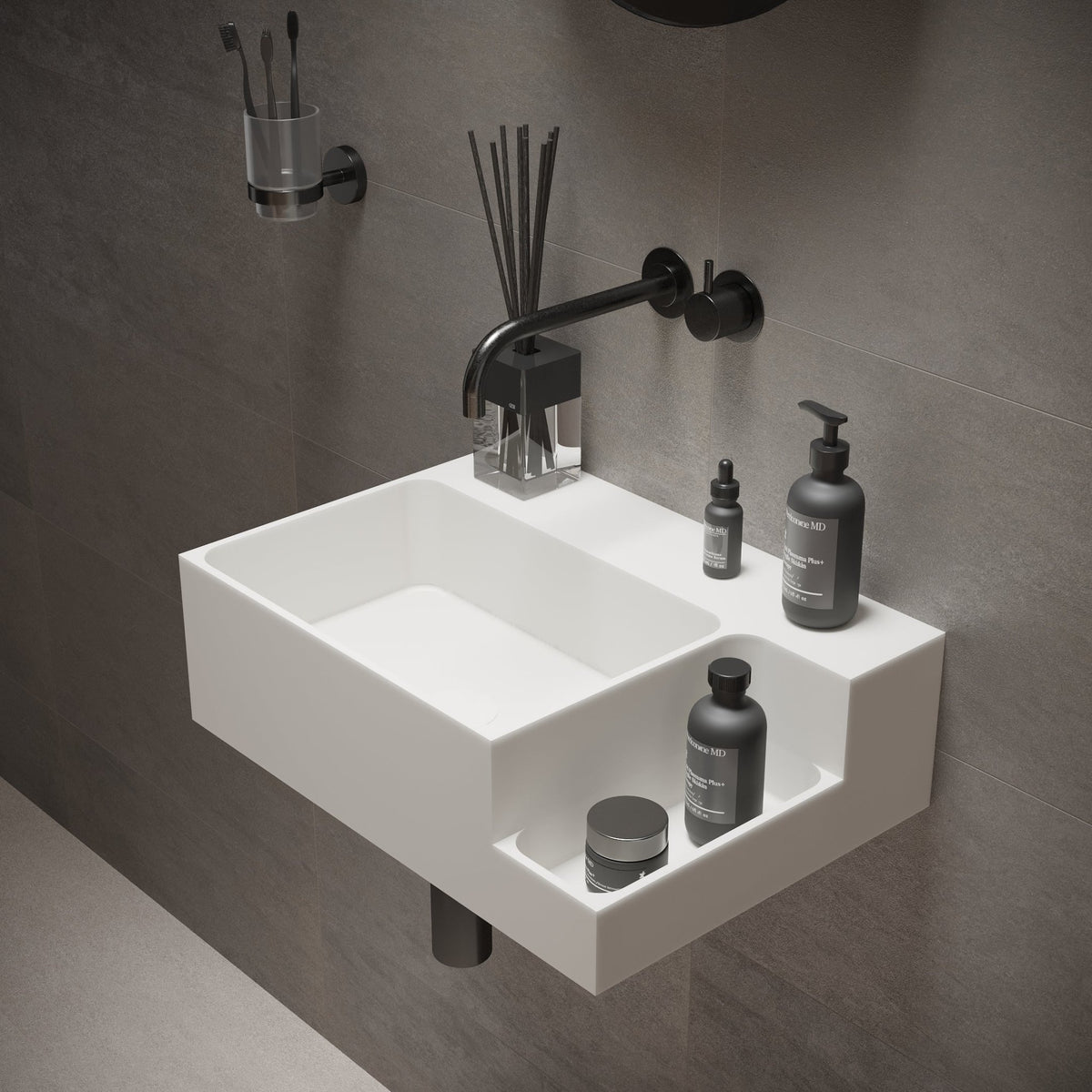 Ideavit SolidDual 1.0 Wall - Mounted Sink – 20" Matte White – No Faucet Hole – –
