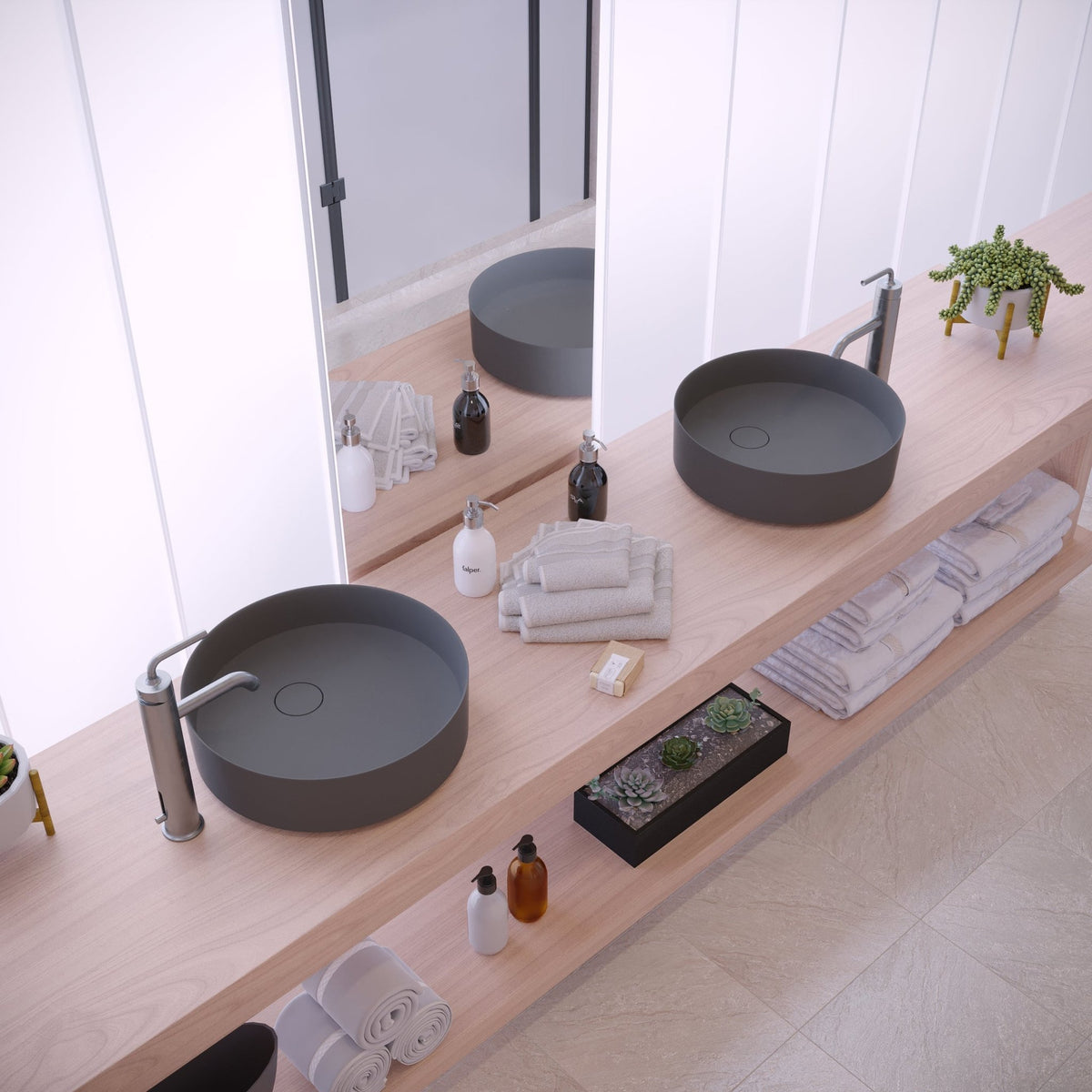 Ideavit SolidFloat Vessel Sink – 16" Matte White / Matte Dark Grey – Matte Dark Grey – –