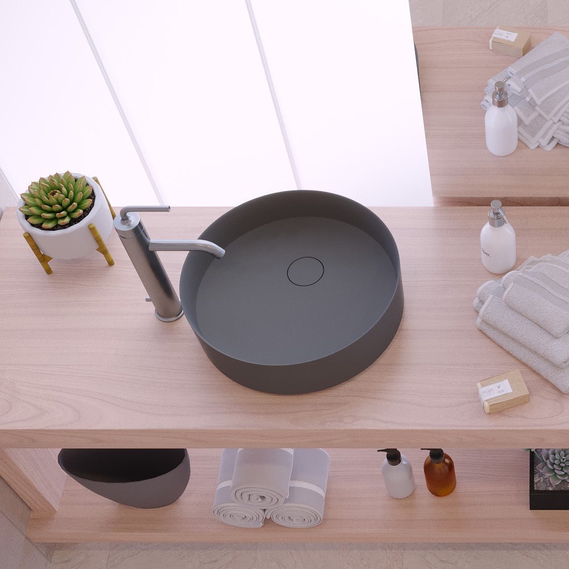 Ideavit SolidFloat Vessel Sink – 16" Matte White / Matte Dark Grey – Matte Dark Grey – –