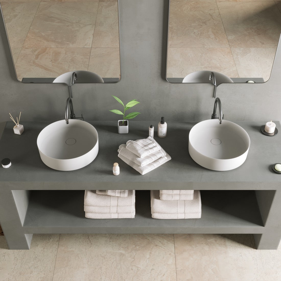 Ideavit SolidFloat Vessel Sink – 16" Matte White / Matte Dark Grey – Matte White – –
