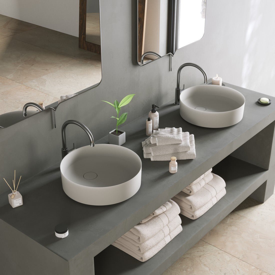 Ideavit SolidFloat Vessel Sink – 16" Matte White / Matte Dark Grey – Matte White – –