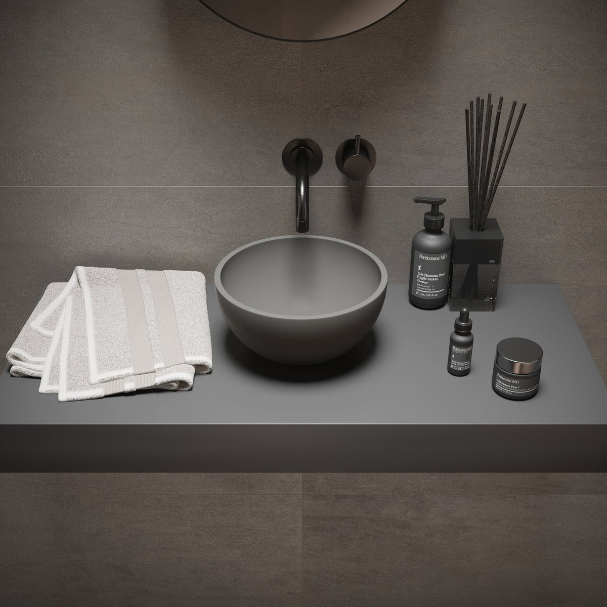 Ideavit SolidMicro Vessel Sink – 9" Matte White / Dark Grey – Matte Dark Grey – –