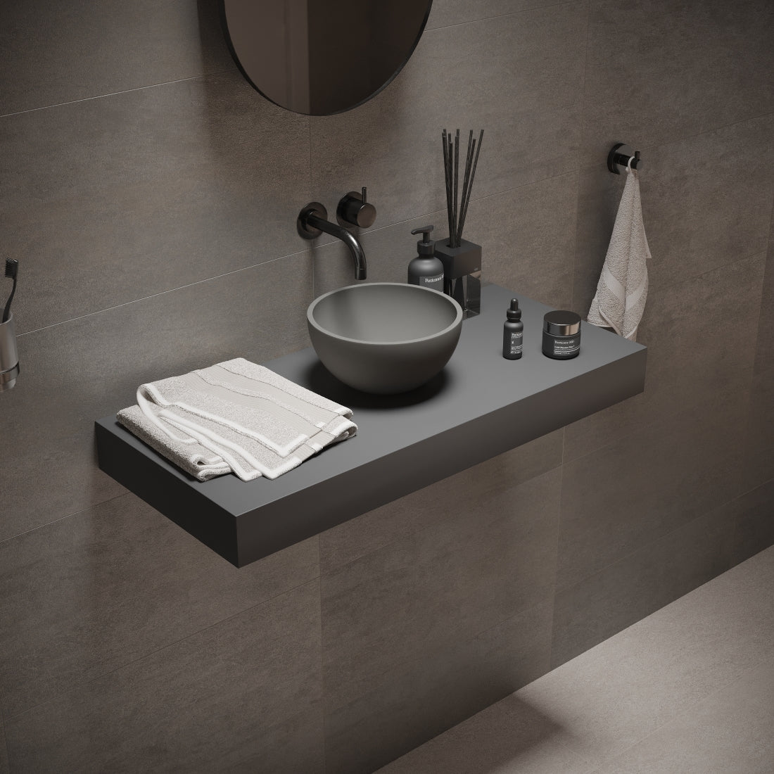 Ideavit SolidMicro Vessel Sink – 9" Matte White / Dark Grey – Matte Dark Grey – –