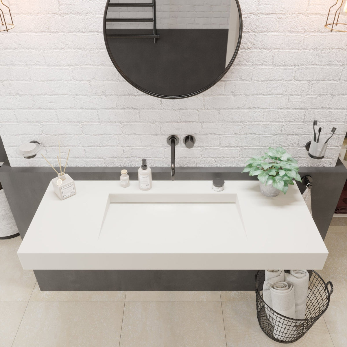 Ideavit SolidSquare 120 Wall - Mounted Sink – 47" Matte White – – –
