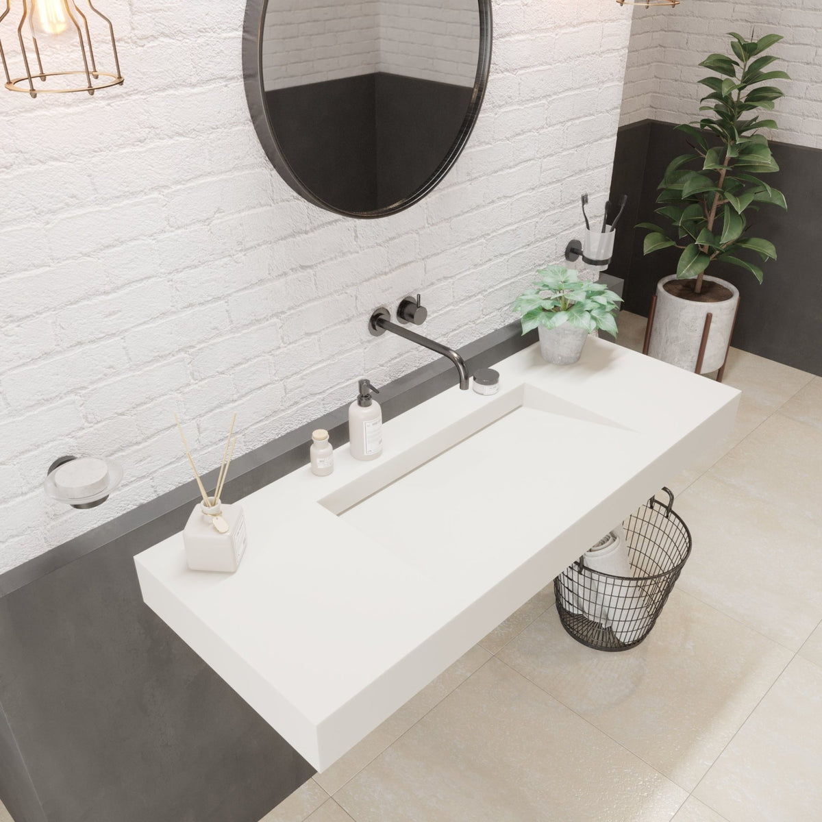 Ideavit SolidSquare 120 Wall - Mounted Sink – 47" Matte White – – –