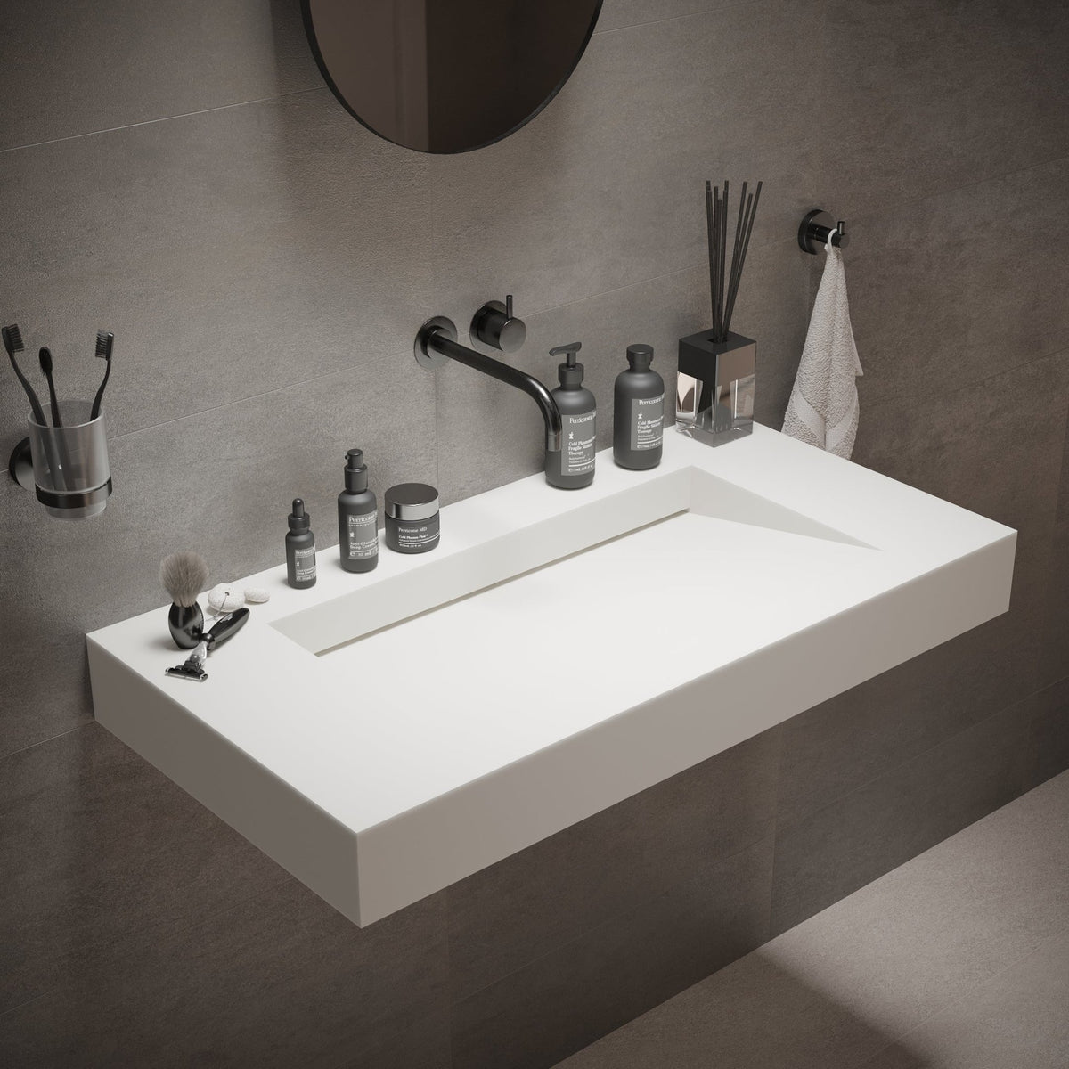 Ideavit SolidSquare 90 Wall - Mounted Sink – 35" Matte White – – –