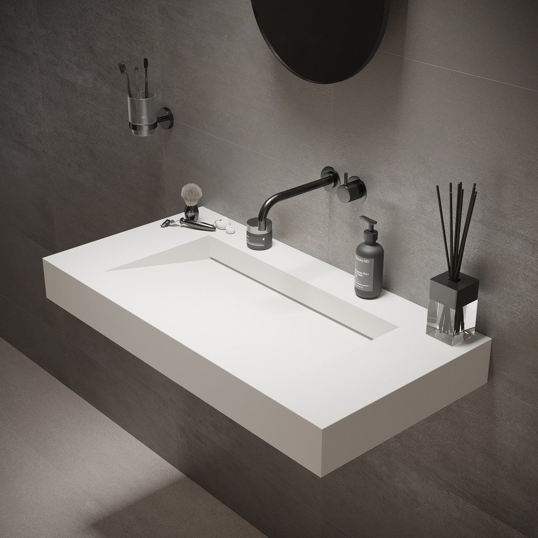 Ideavit SolidSquare 90 Wall - Mounted Sink – 35" Matte White – – –