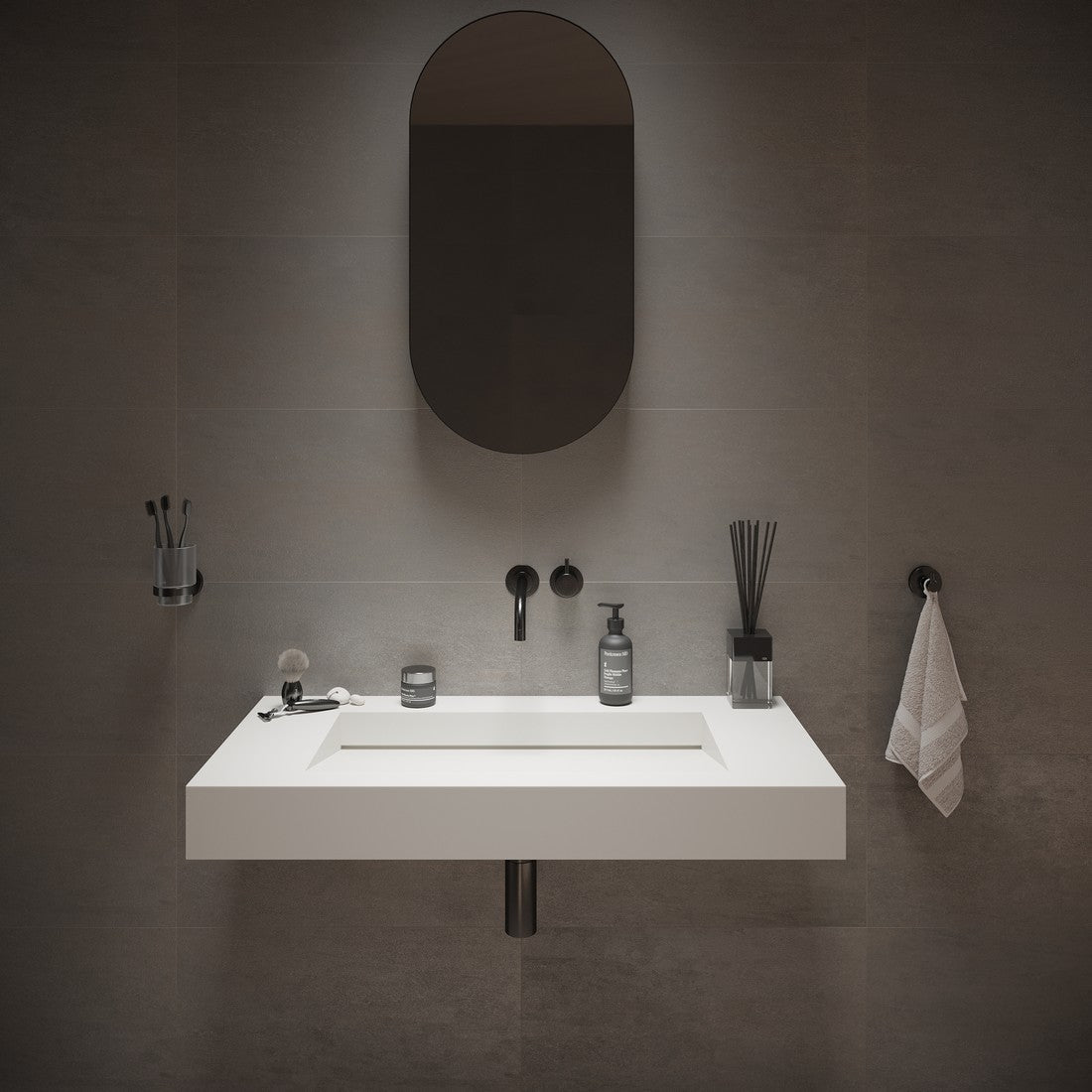 Ideavit SolidSquare 90 Wall - Mounted Sink – 35" Matte White – – –