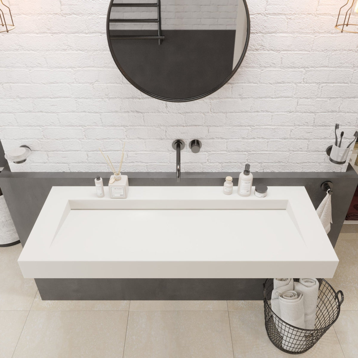 Ideavit SolidSquare B 10 Wall - Mounted Sink – 47" Matte White – – –