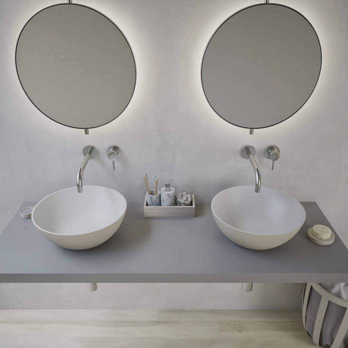 Ideavit SolidThin 39 Vessel Sink – 15″ Matte White / Two - Tone Finishes – Matte Pebble Grey – –