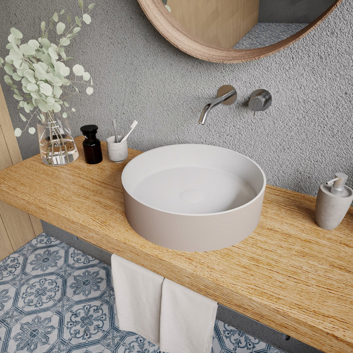 Ideavit SolidThin 40 Vessel Sink – 16" Matte White / Two - Tone Finishes – Matte Grey Beige – –