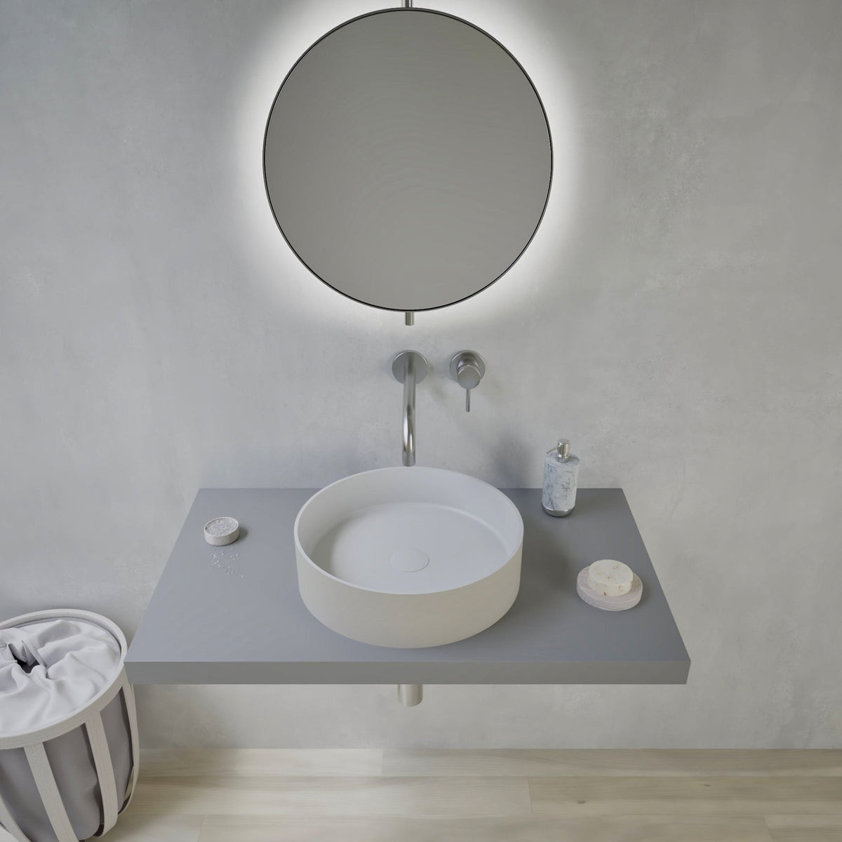 Ideavit SolidThin 40 Vessel Sink – 16" Matte White / Two - Tone Finishes – Matte Pebble Grey – –