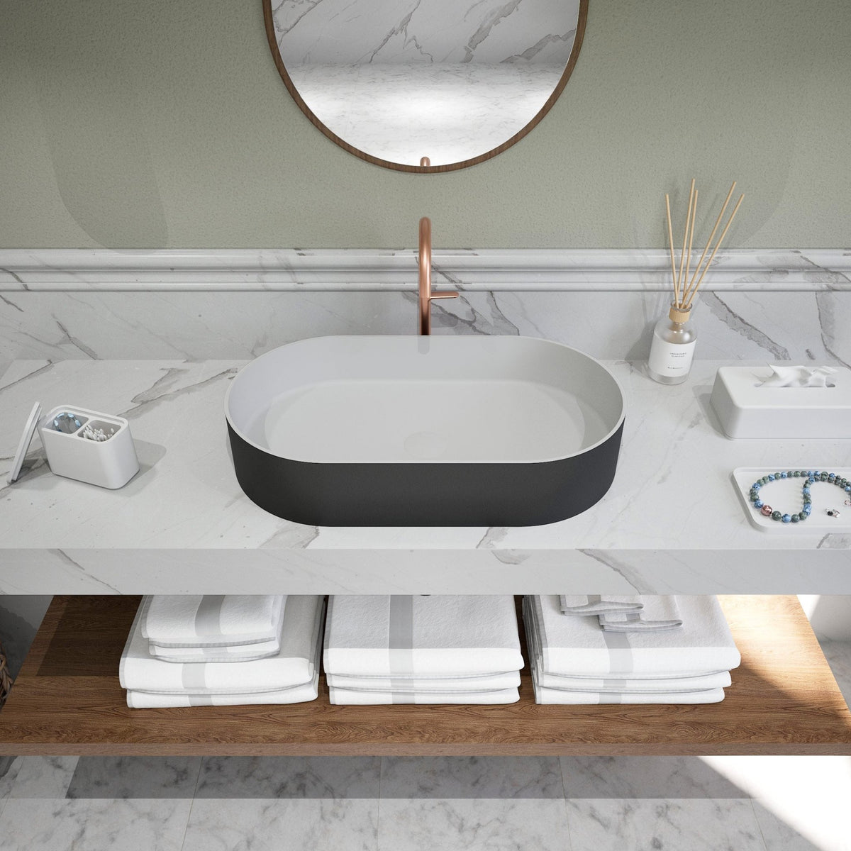 Ideavit SolidThin 60 Vessel Sink – 24" Matte White / Matte Black Exterior – Matte Black – –