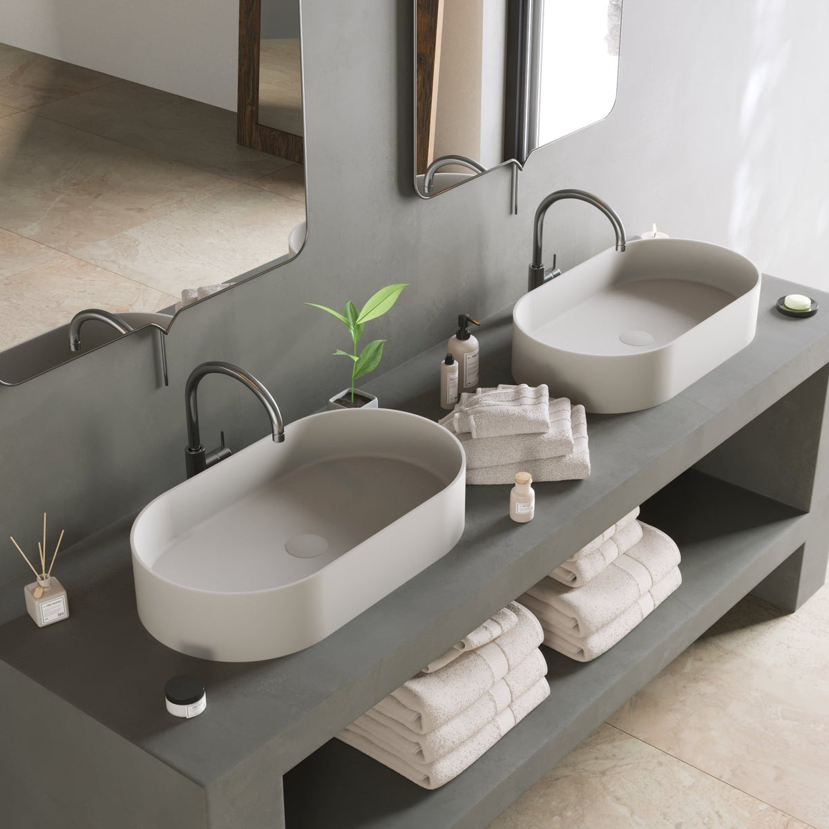 Ideavit SolidThin 60 Vessel Sink – 24" Matte White / Matte Black Exterior – Matte White – –