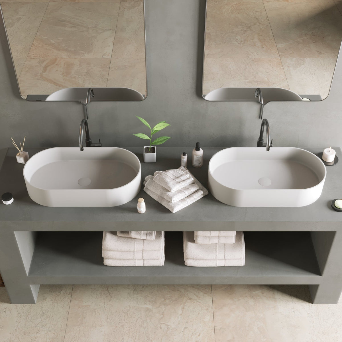 Ideavit SolidThin 60 Vessel Sink – 24" Matte White / Matte Black Exterior – Matte White – –