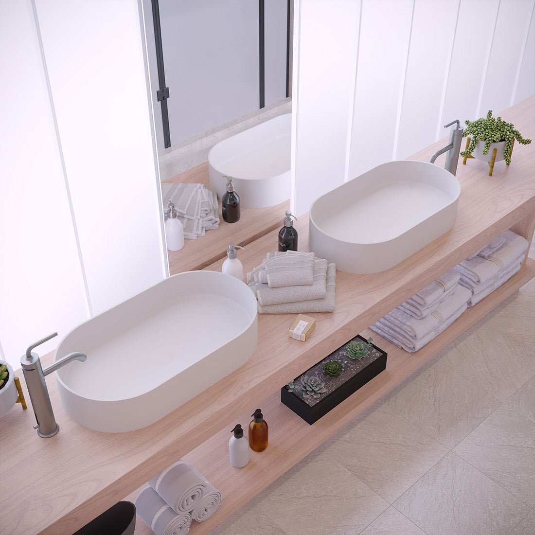 Ideavit SolidThin 60 Vessel Sink – 24" Matte White / Matte Black Exterior – Matte White – –