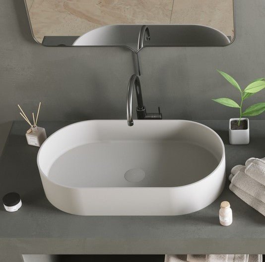 Ideavit SolidThin 60 Vessel Sink – 24" Matte White / Matte Black Exterior – Matte White – –