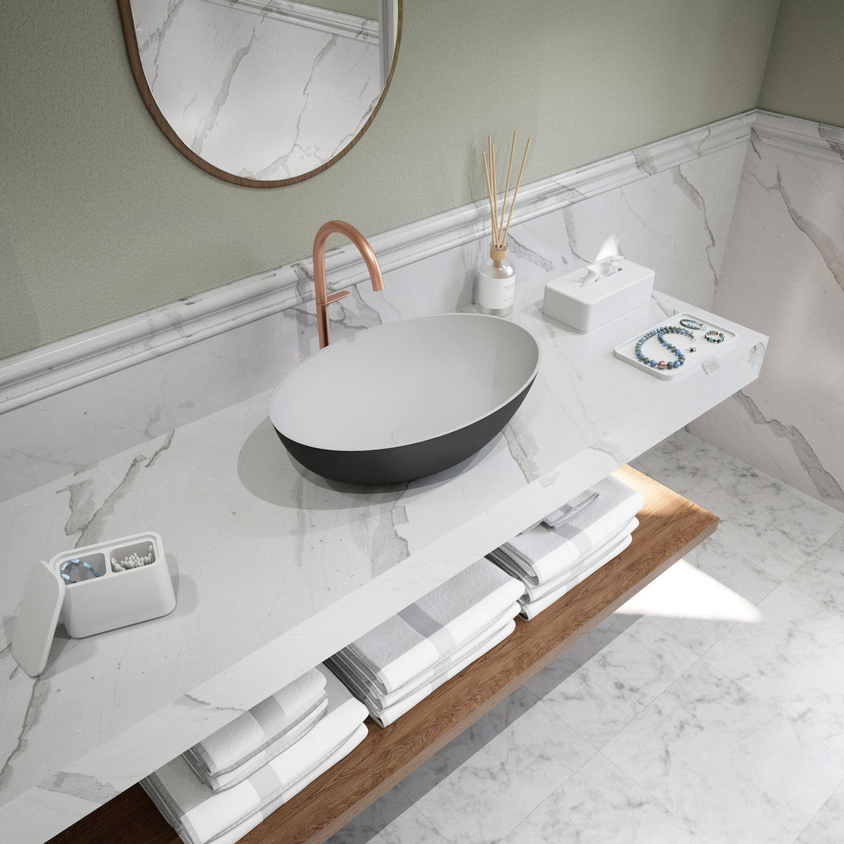 Ideavit SolidThin OV 50 Vessel Sink – 20" Matte White / Two - Tone Finishes – Matte Black – –