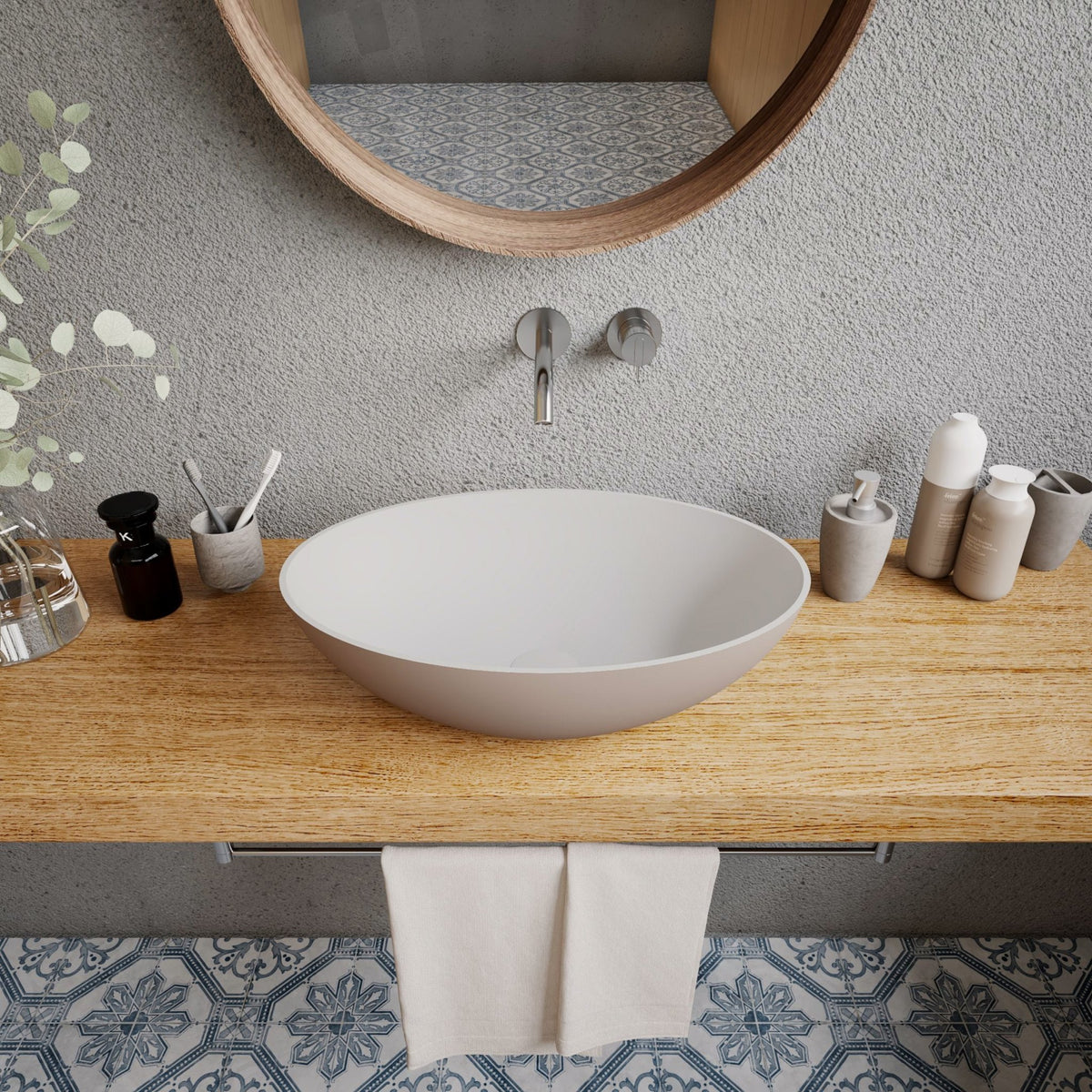 Ideavit SolidThin OV 50 Vessel Sink – 20" Matte White / Two - Tone Finishes – Matte Grey Beige – –
