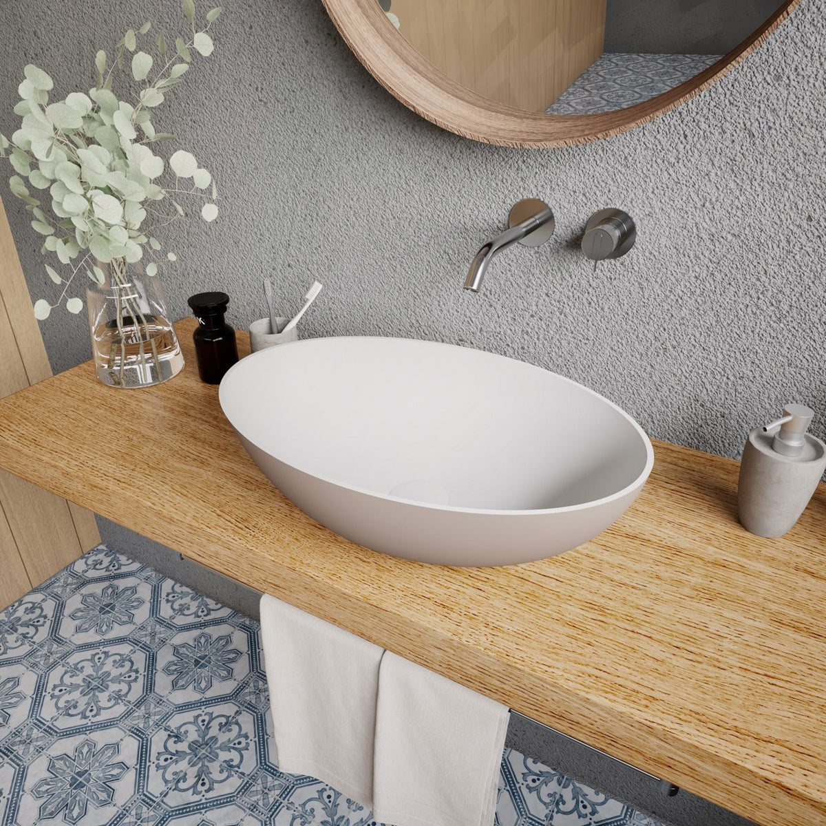 Ideavit SolidThin OV 50 Vessel Sink – 20" Matte White / Two - Tone Finishes – Matte Grey Beige – –