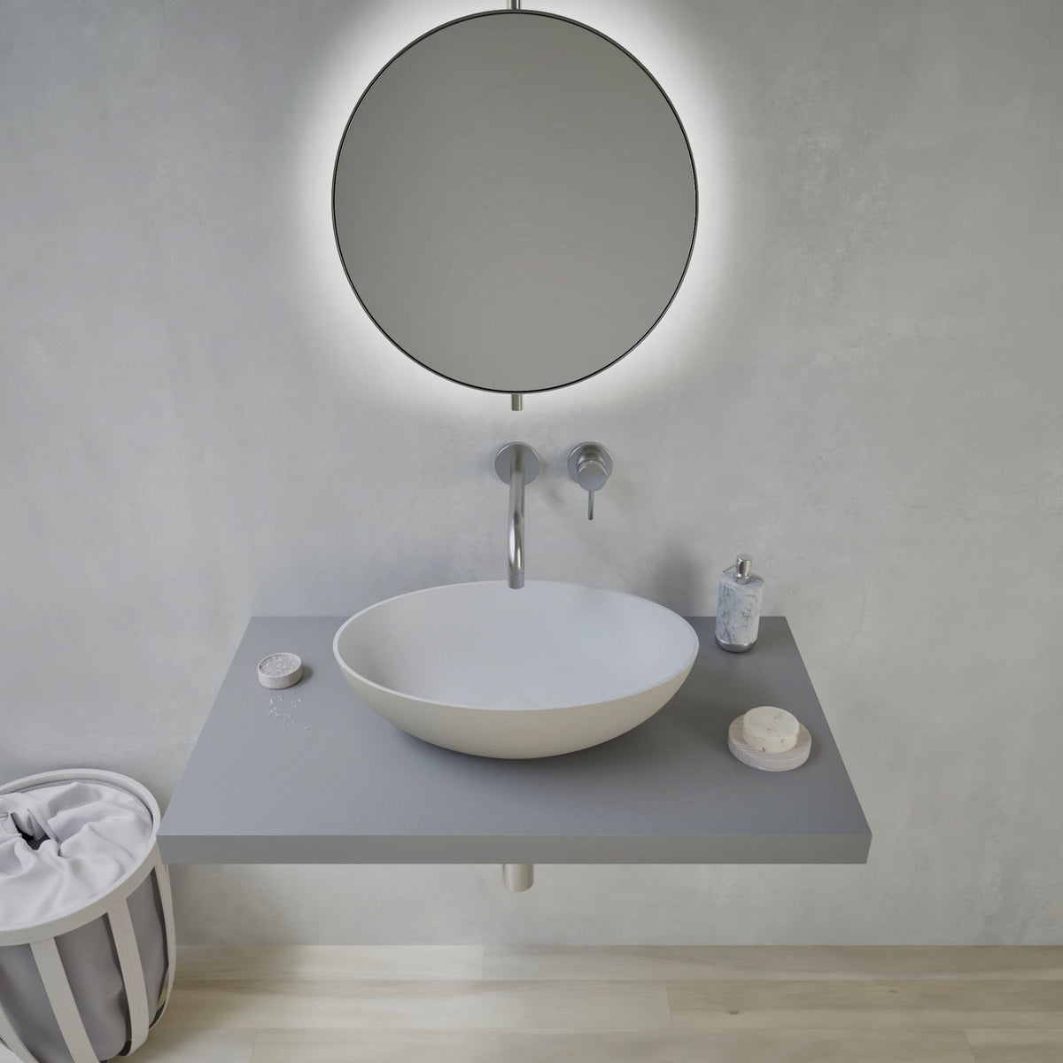Ideavit SolidThin OV 50 Vessel Sink – 20" Matte White / Two - Tone Finishes – Matte Pebble Grey – –