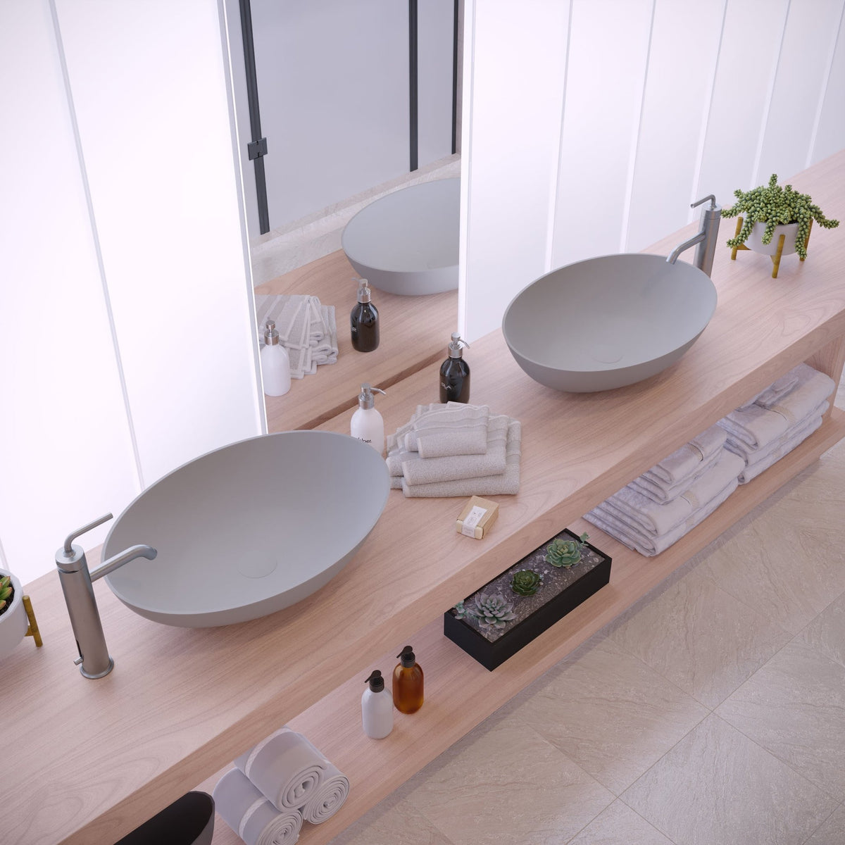 Ideavit SolidThin OV Vessel Sink – 24" Matte White / Grey Finishes – Matte Light Grey – –