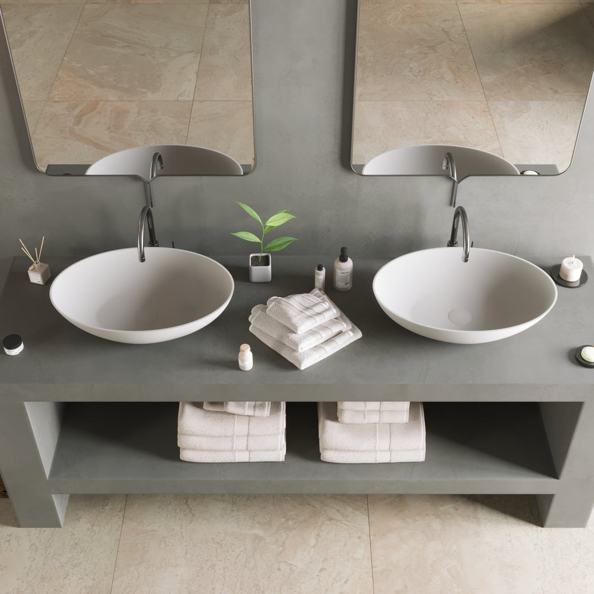Ideavit SolidThin OV Vessel Sink – 24" Matte White / Grey Finishes – Matte White – –