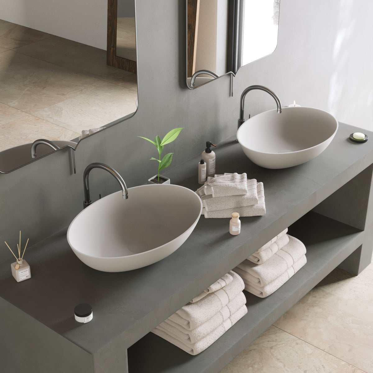 Ideavit SolidThin OV Vessel Sink – 24" Matte White / Grey Finishes – Matte White – –