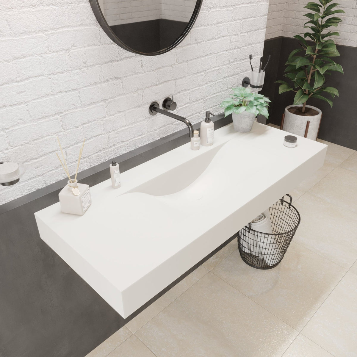 Ideavit SolidVolo 120 Wall - Mounted Sink – 47" Matte White – – –