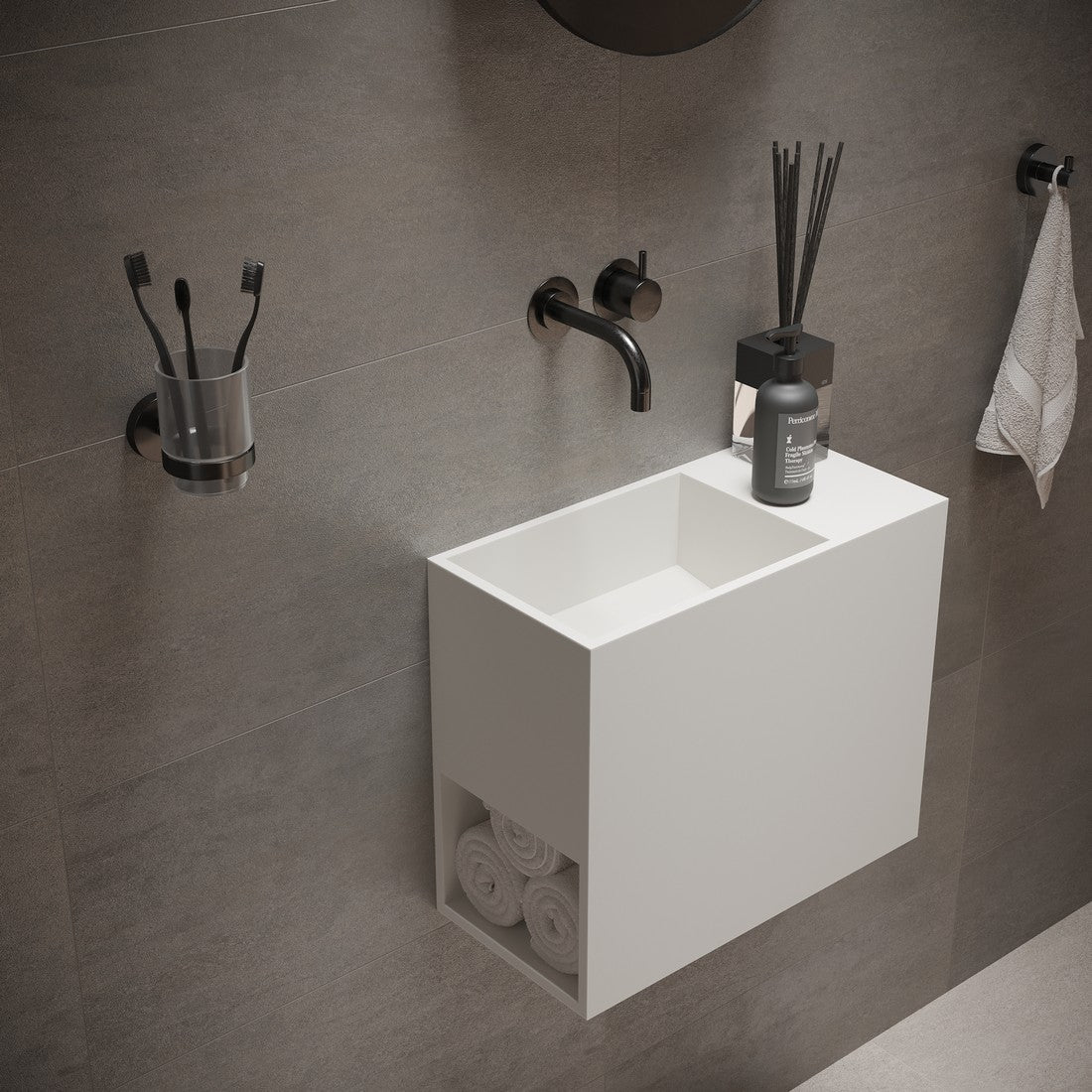 Ideavit SolidWash Wall - Mounted Sink – 18" Matte White – No Faucet Hole – –