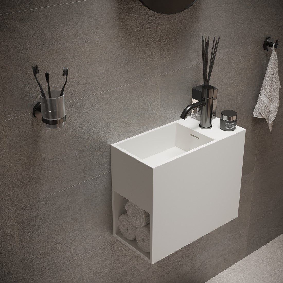 Ideavit SolidWash Wall - Mounted Sink – 18" Matte White – With Faucet Hole – –