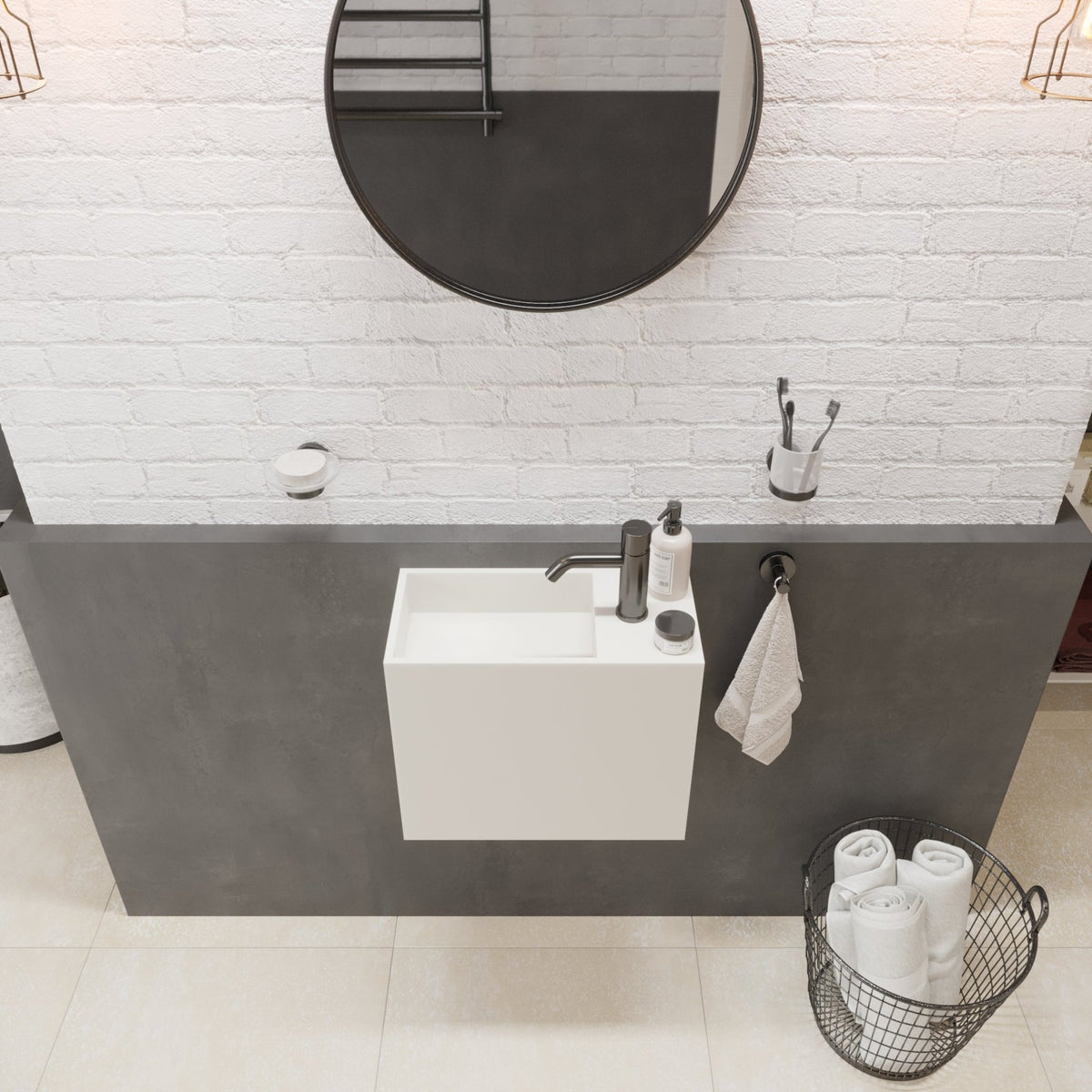 Ideavit SolidWash Wall - Mounted Sink – 18" Matte White – With Faucet Hole – –