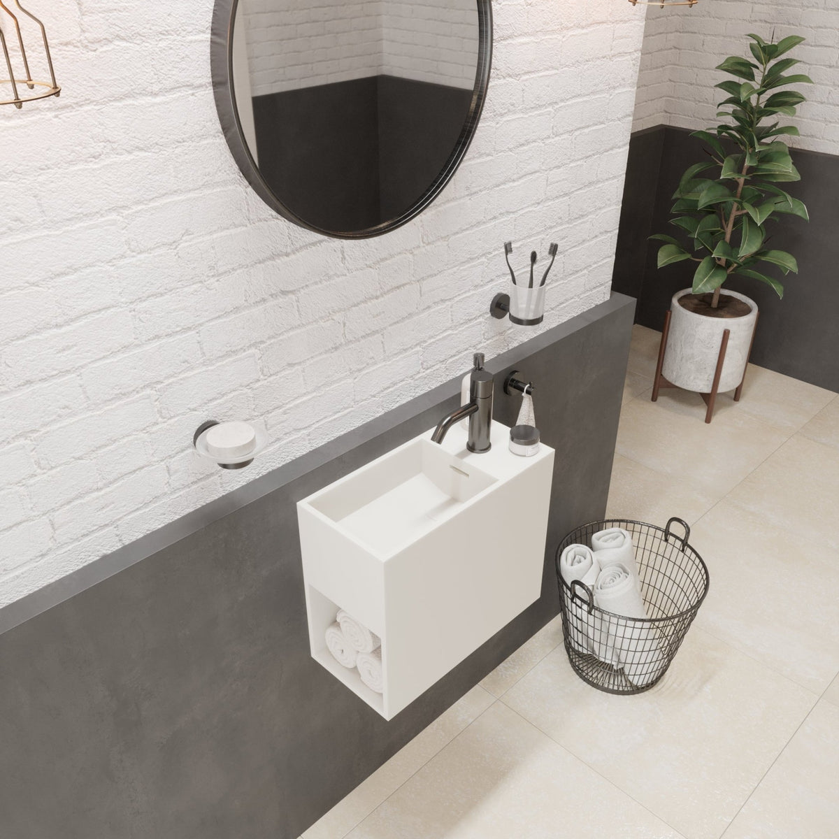 Ideavit SolidWash Wall - Mounted Sink – 18" Matte White – With Faucet Hole – –