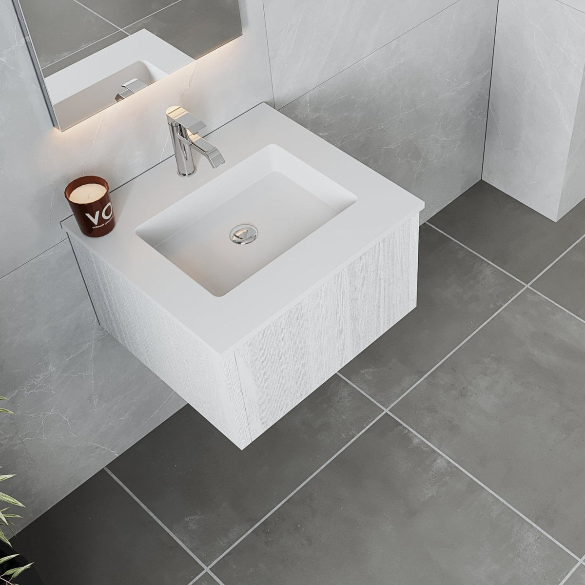 Laviva Legno 24" Alabaster White Bathroom Vanity with Matte White VIVA Stone Solid Surface Countertop – – –