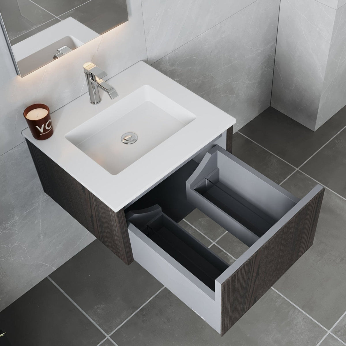 Laviva Legno 24" Carbon Oak Bathroom Vanity with Matte White VIVA Stone Solid Surface Countertop – – –