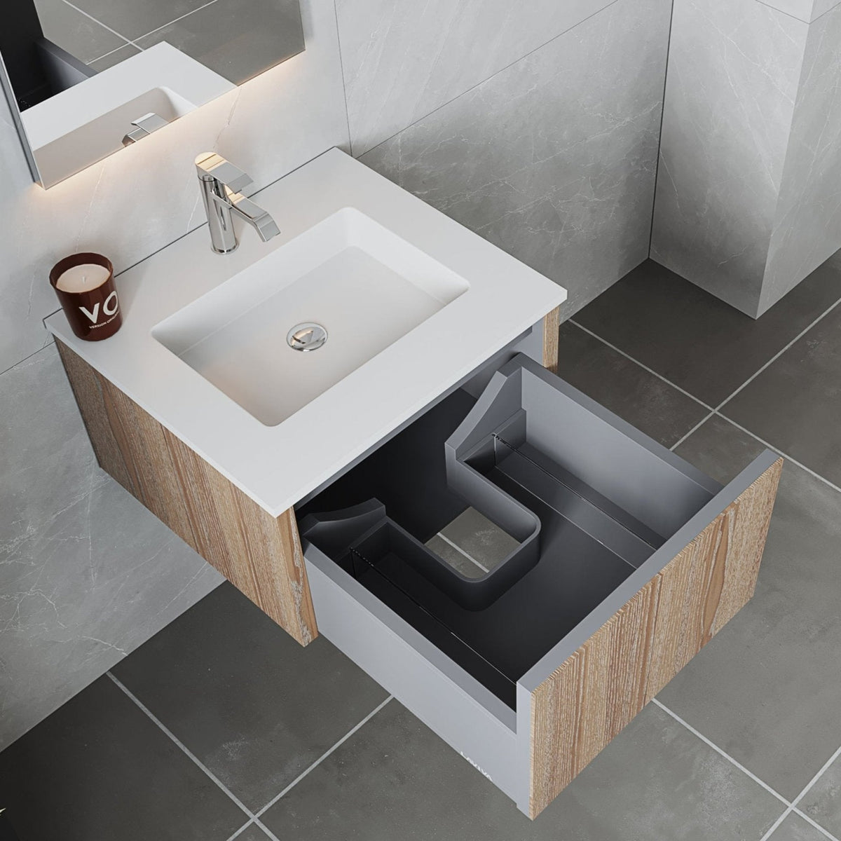 Laviva Legno 24" Weathered Grey Bathroom Vanity with Matte White VIVA Stone Solid Surface Countertop – – –