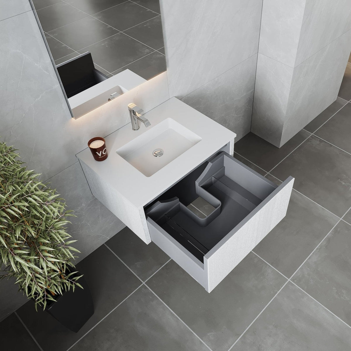 Laviva Legno 30" Alabaster White Bathroom Vanity with Matte White VIVA Stone Solid Surface Countertop – – –