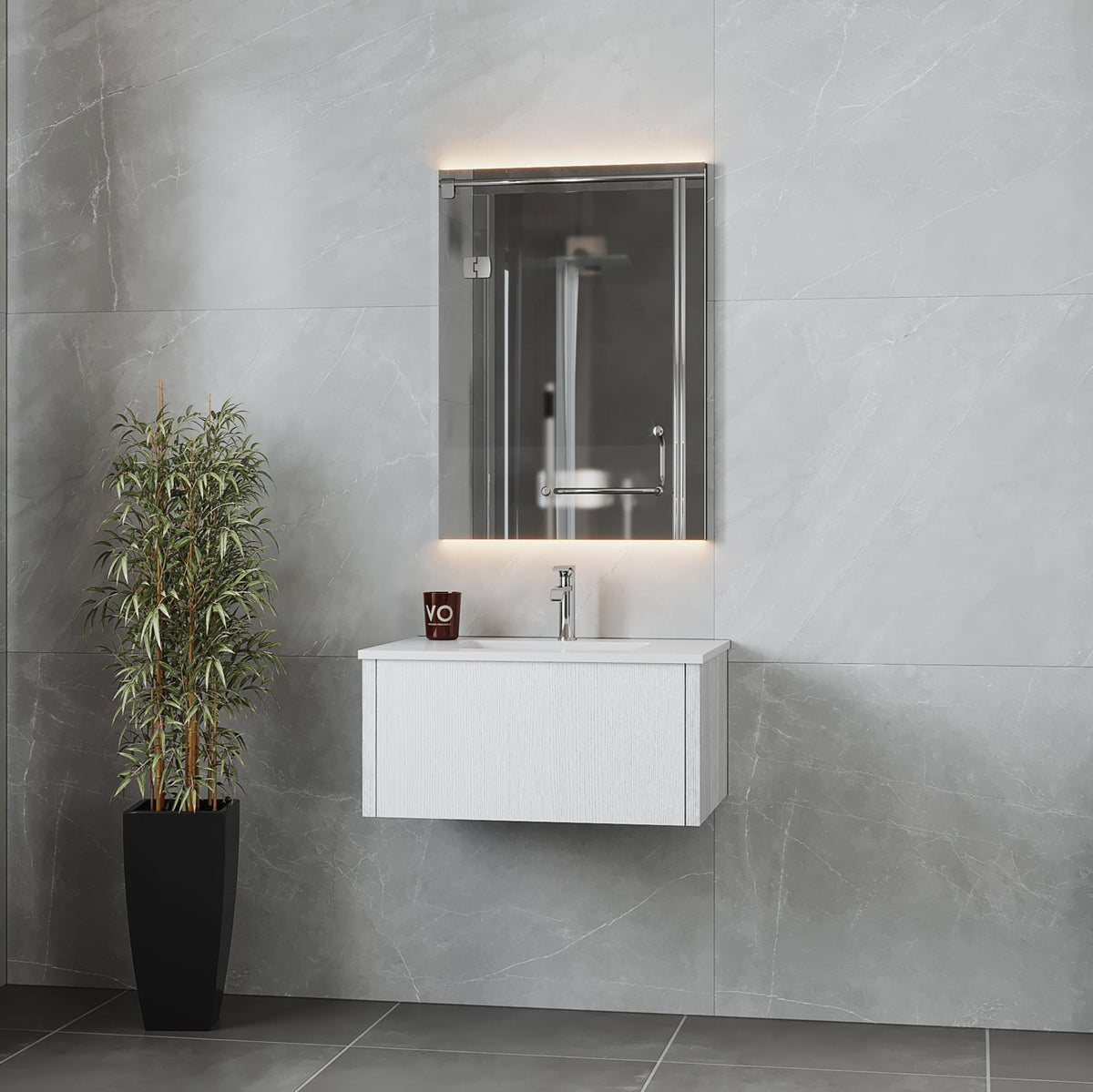 Laviva Legno 30" Alabaster White Bathroom Vanity with Matte White VIVA Stone Solid Surface Countertop – – –